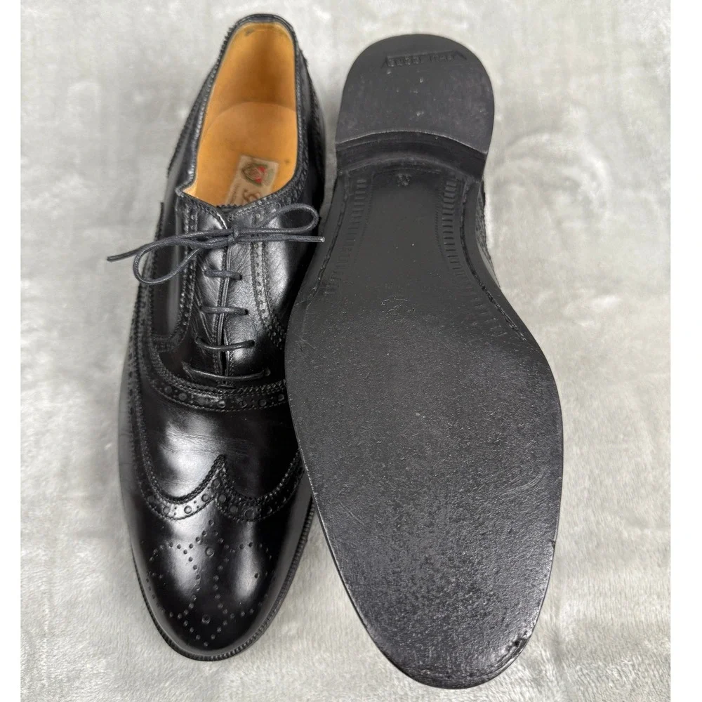VTG Gucci Men's Black Leather Wingtip Brogue Oxford‎ Shoes Made in IT Sz 41.5 D